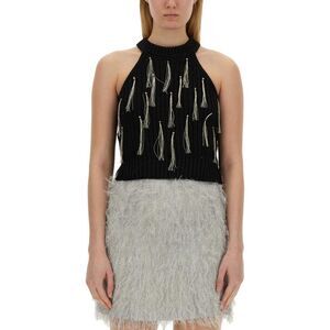 ALYSI Women's Black Knit Halter Top with Tassel Detail Women BLACK T-Shirts &